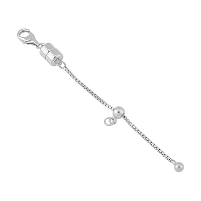 Rhodium Over Sterling Silver 2inch Extender Box Chain with Magnetic Lock, 9mm Lobster Lock and 4mm Adjustable Ball