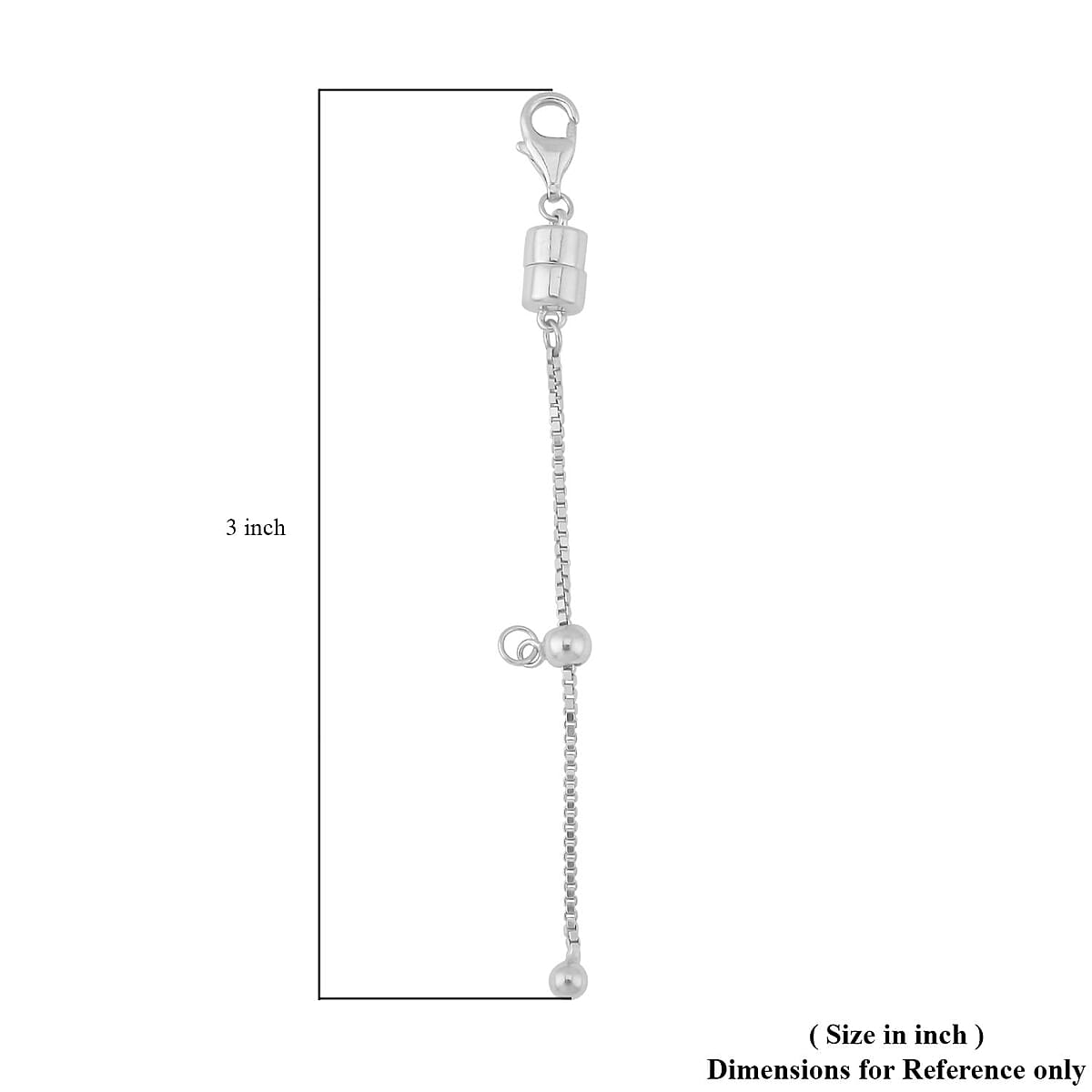 Rhodium Over Sterling Silver 2inch Extender Box Chain with Magnetic Lock, 9mm Lobster Lock and 4mm Adjustable Ball image number 2