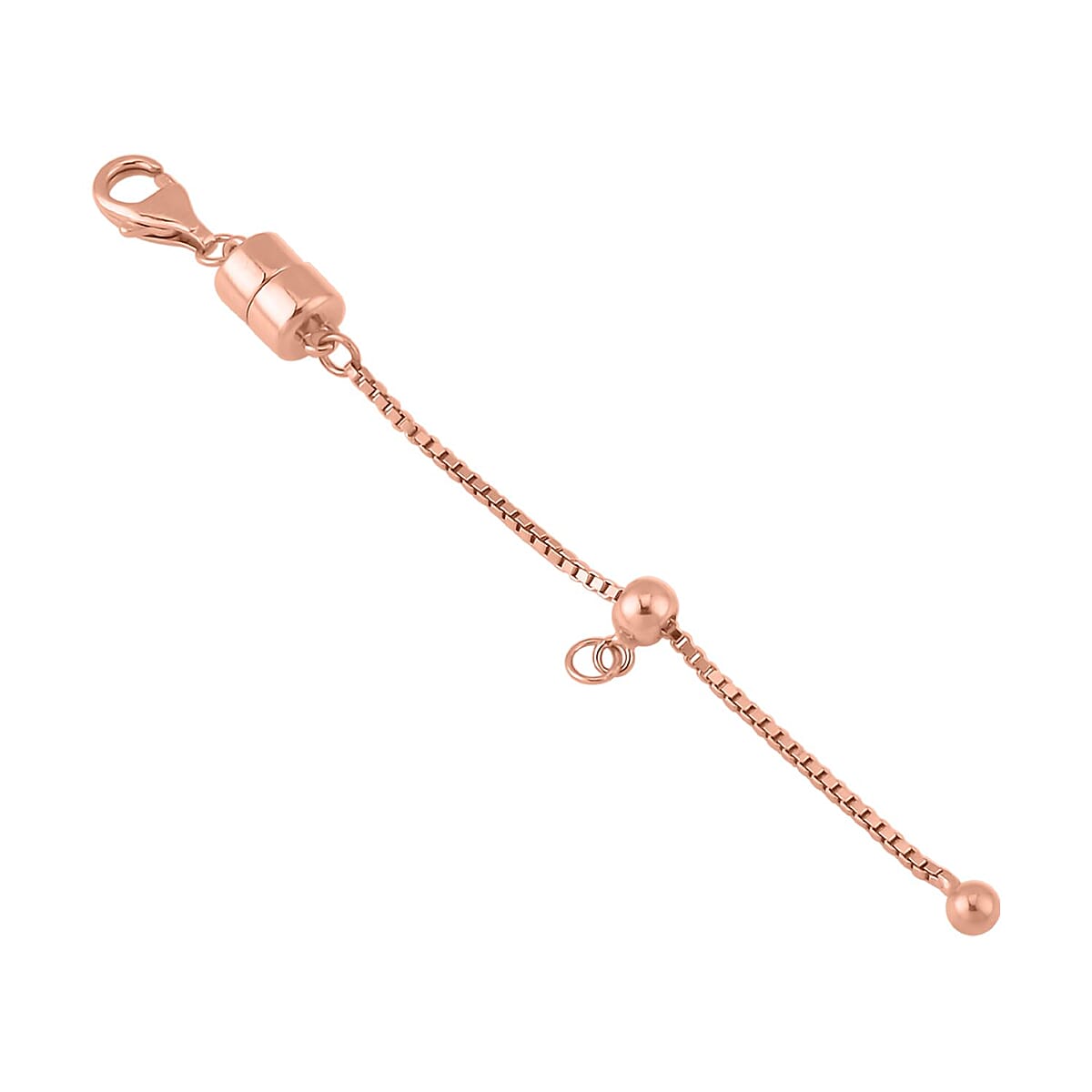 14K Rose Gold Over Sterling Silver Magnetic Lock, 2inch Extender Box Chain with 9mm Lobster Lock and 4mm Adjustable Ball image number 1