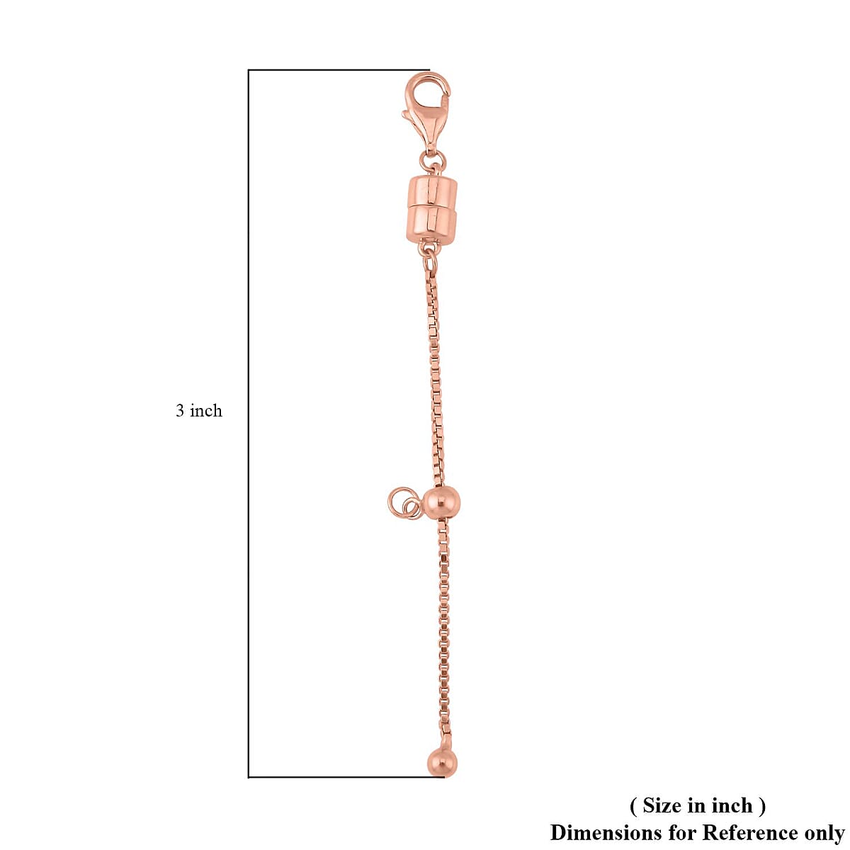 14K Rose Gold Over Sterling Silver Magnetic Lock, 2inch Extender Box Chain with 9mm Lobster Lock and 4mm Adjustable Ball image number 2