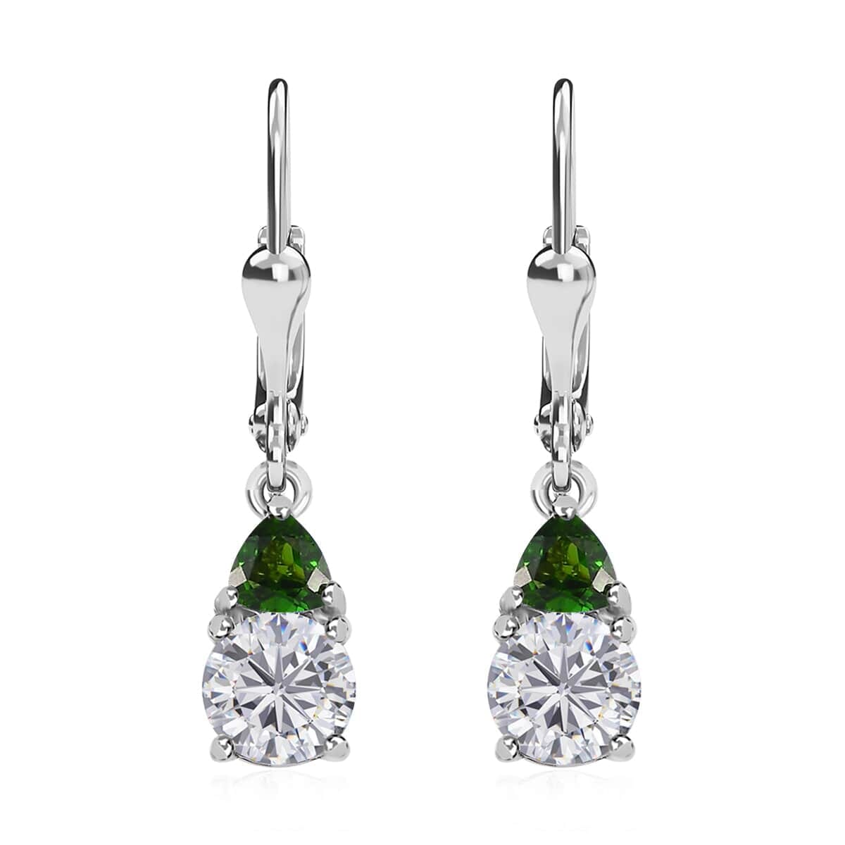 D'Joy Moissanite and Chrome Diopside 2.00 ctw Lever Back Earrings in Platinum Over Sterling Silver image number 0