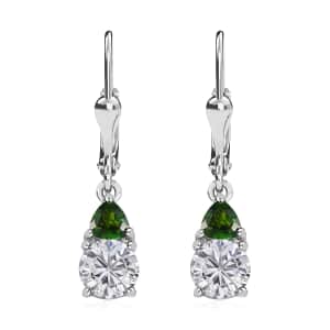 Moissanite and Chrome Diopside Lever Back Earrings in Platinum Over Sterling Silver 2.00 ctw