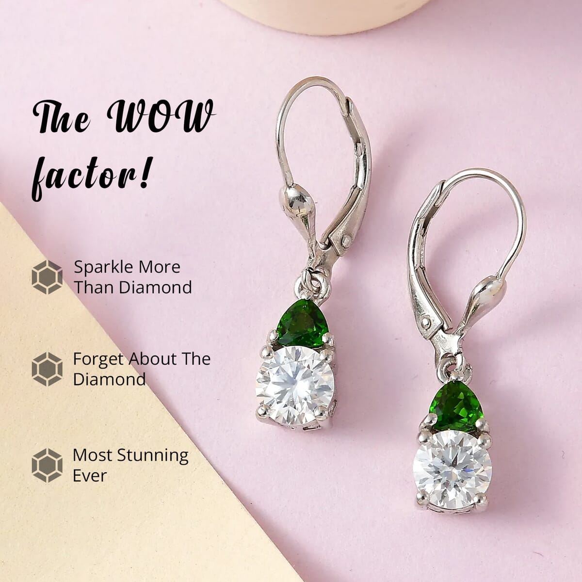 D'Joy Moissanite and Chrome Diopside 2.00 ctw Lever Back Earrings in Platinum Over Sterling Silver image number 1