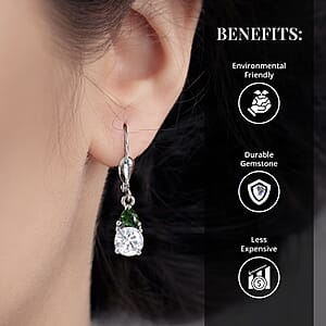 D'Joy Moissanite and Chrome Diopside 2.00 ctw Lever Back Earrings in Platinum Over Sterling Silver (Del. in 5-7 Days)
