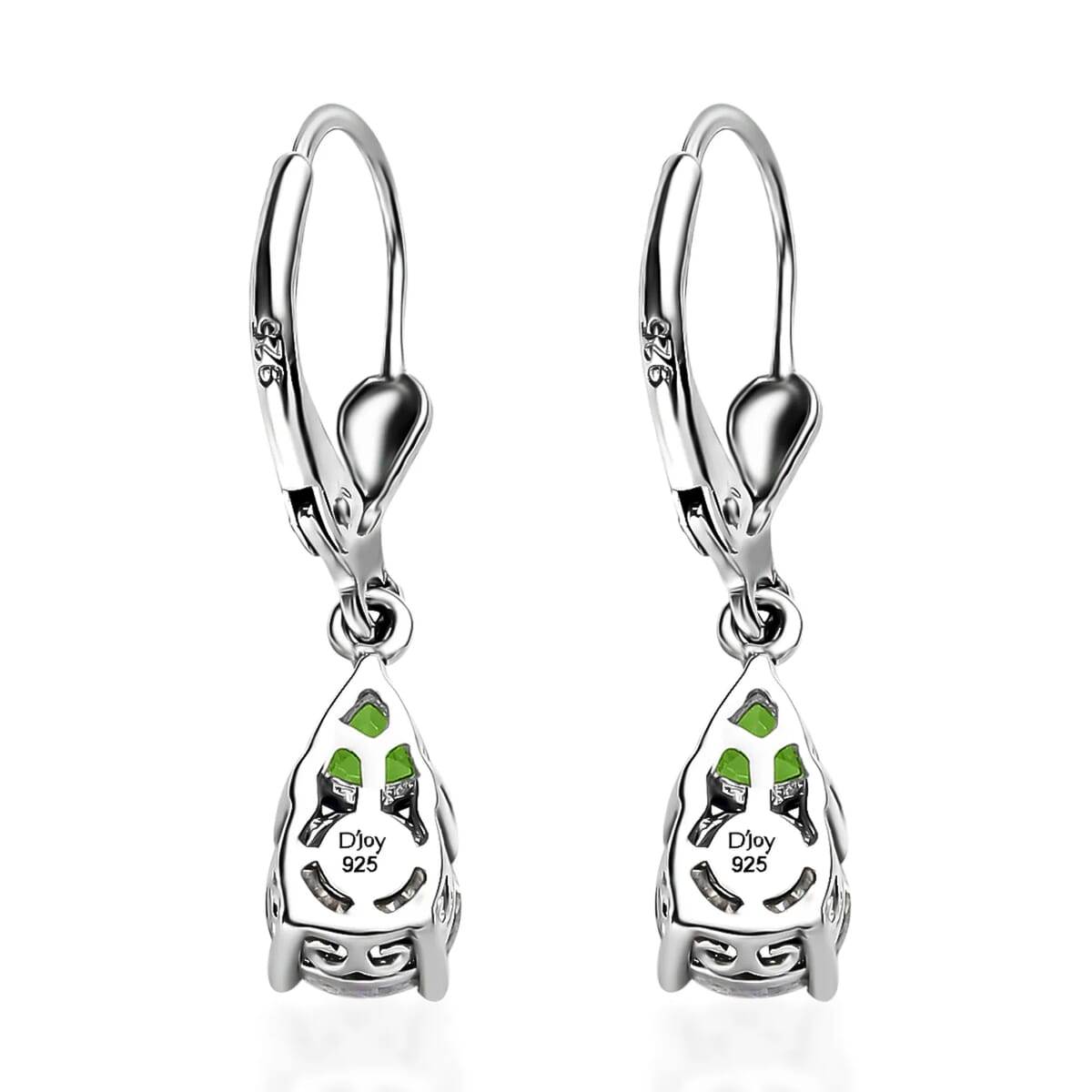 D'Joy Moissanite and Chrome Diopside 2.00 ctw Lever Back Earrings in Platinum Over Sterling Silver image number 4