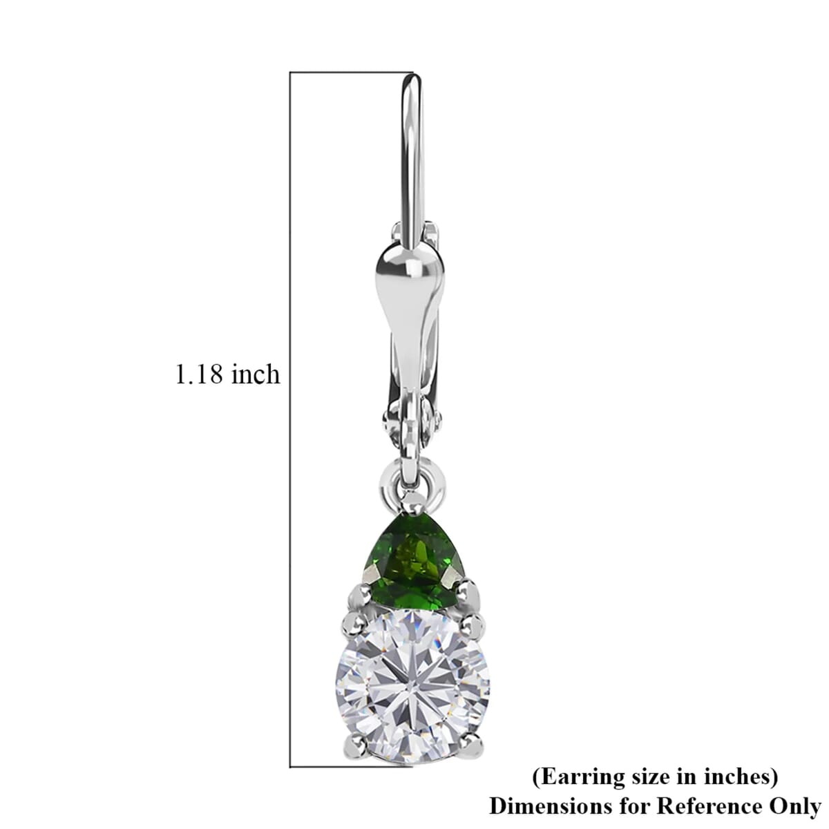 D'Joy Moissanite and Chrome Diopside 2.00 ctw Lever Back Earrings in Platinum Over Sterling Silver image number 6