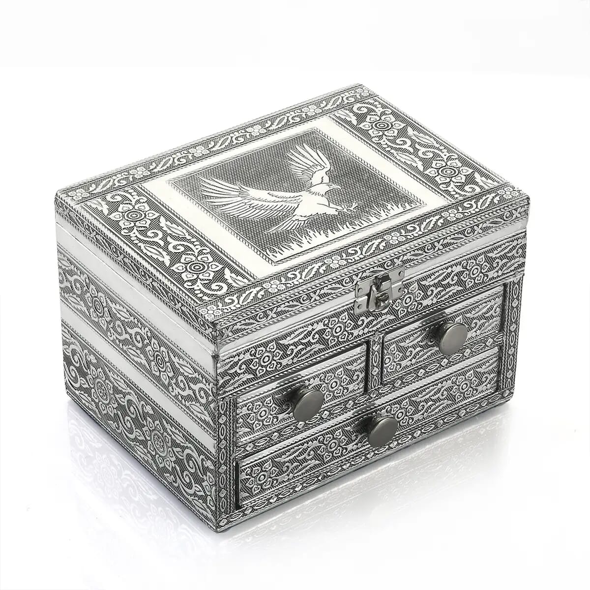 Oxidized Aluminum Eagle Embossed Grand 3 Drawer Jewelry Box image number 0