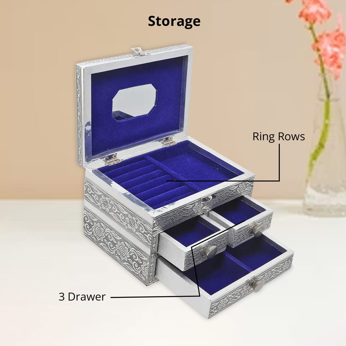Oxidized Aluminum Eagle Embossed Grand 3 Drawer Jewelry Box image number 3