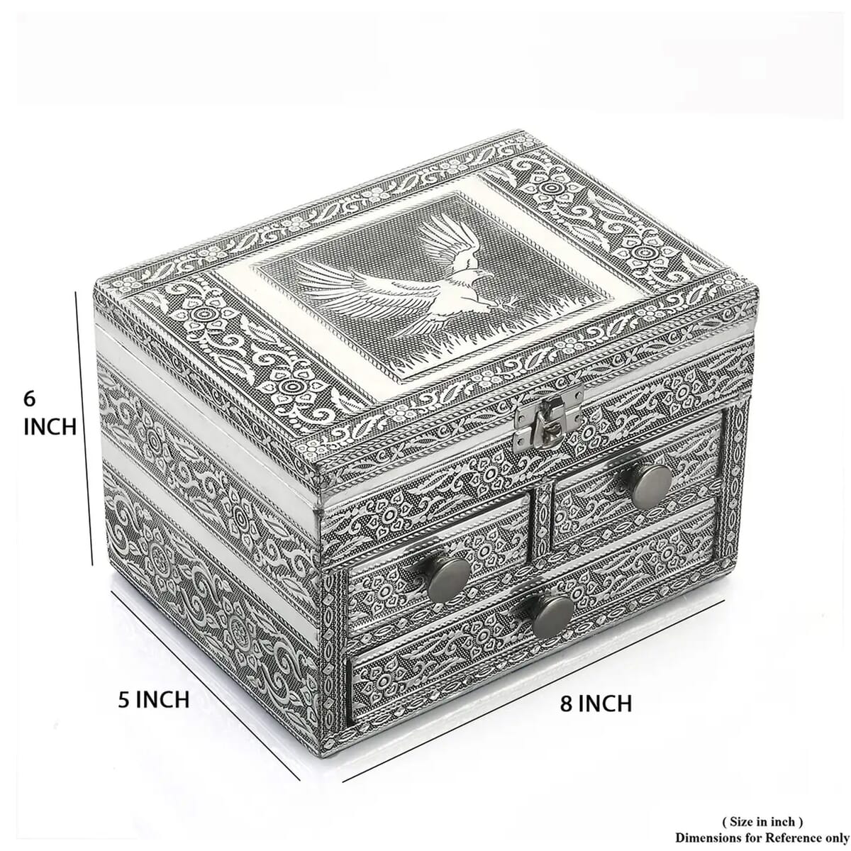 Oxidized Aluminum Eagle Embossed Grand 3 Drawer Jewelry Box image number 4