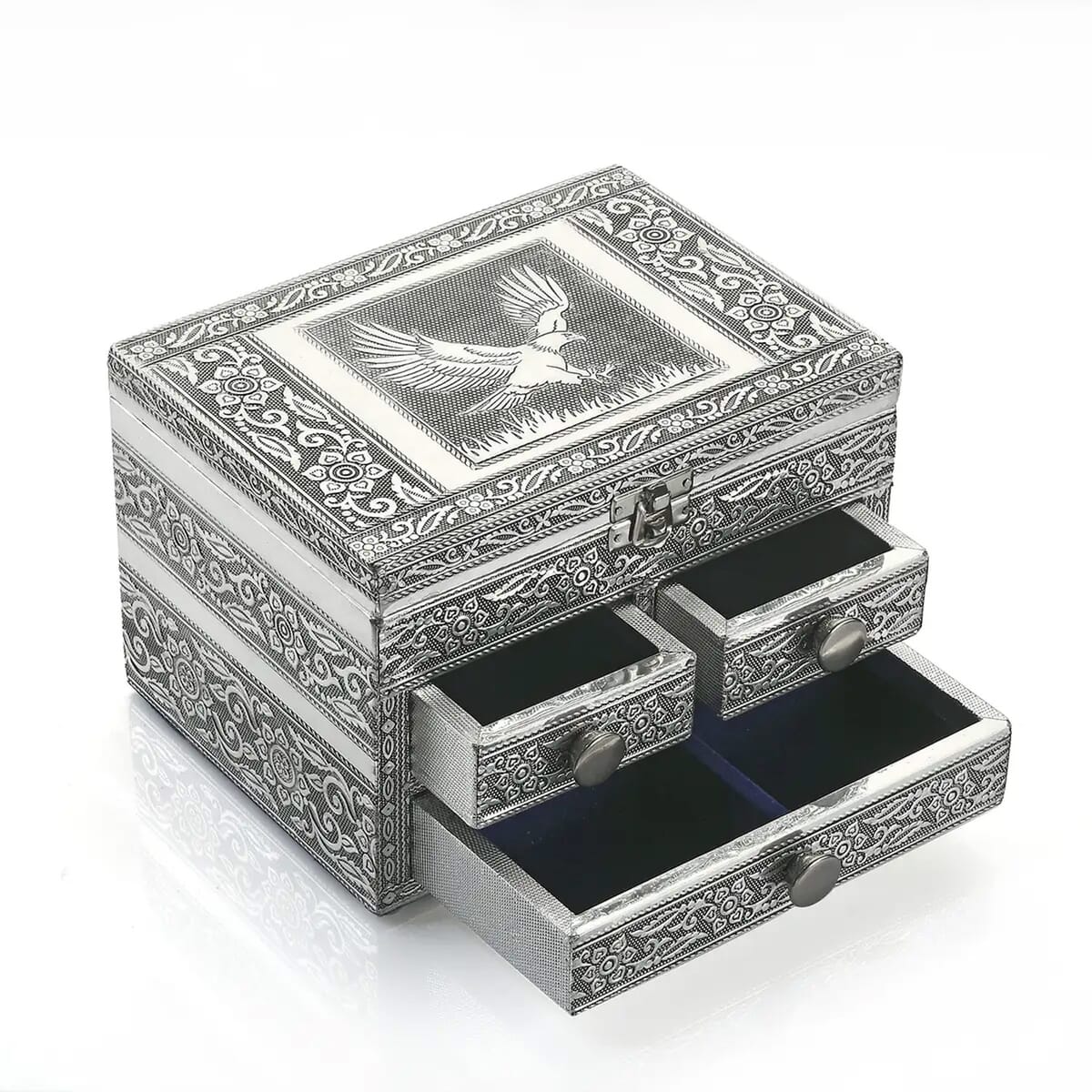 Oxidized Aluminum Eagle Embossed Grand 3 Drawer Jewelry Box image number 5