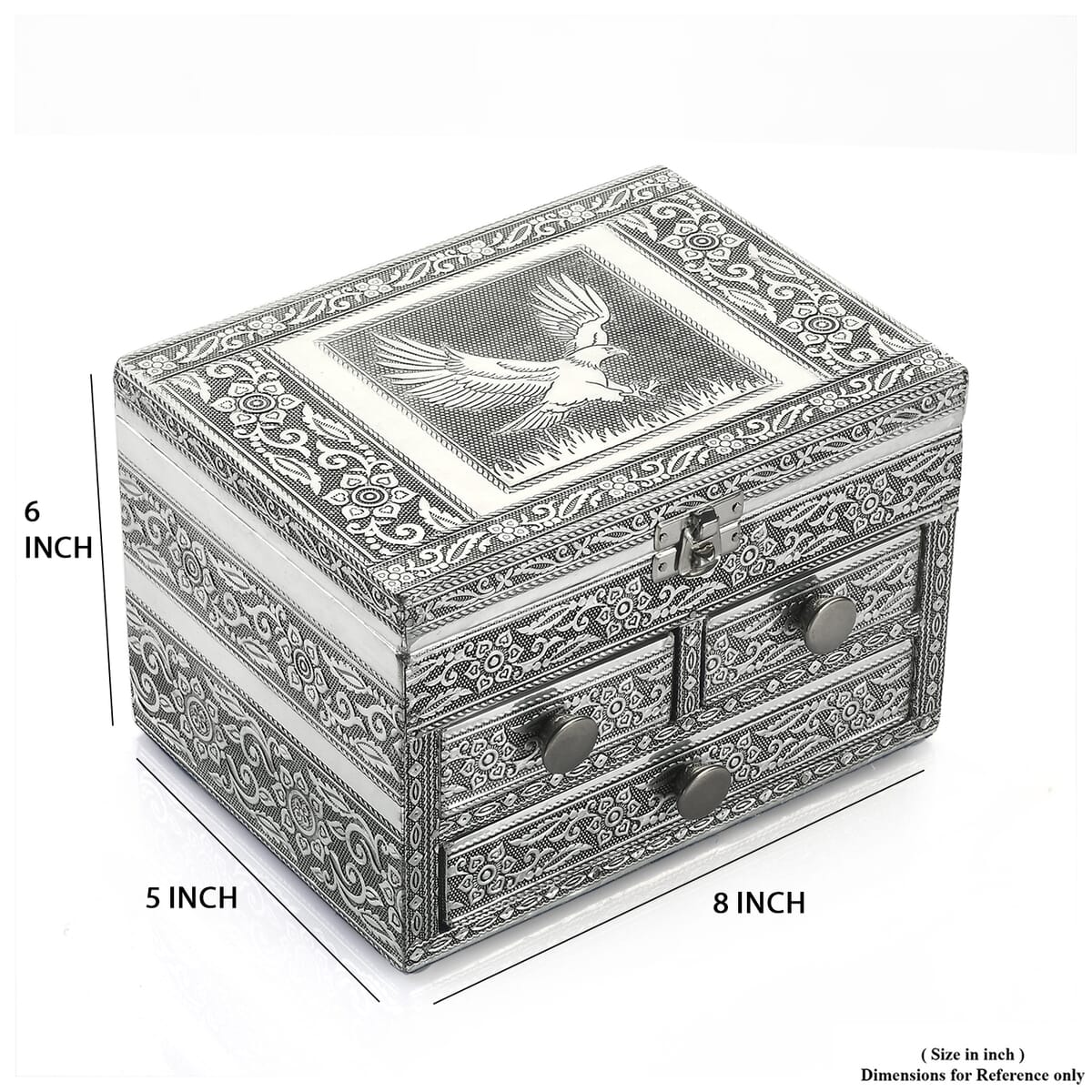 Oxidized Aluminum Eagle Embossed Grand 3 Drawer Jewelry Box image number 7