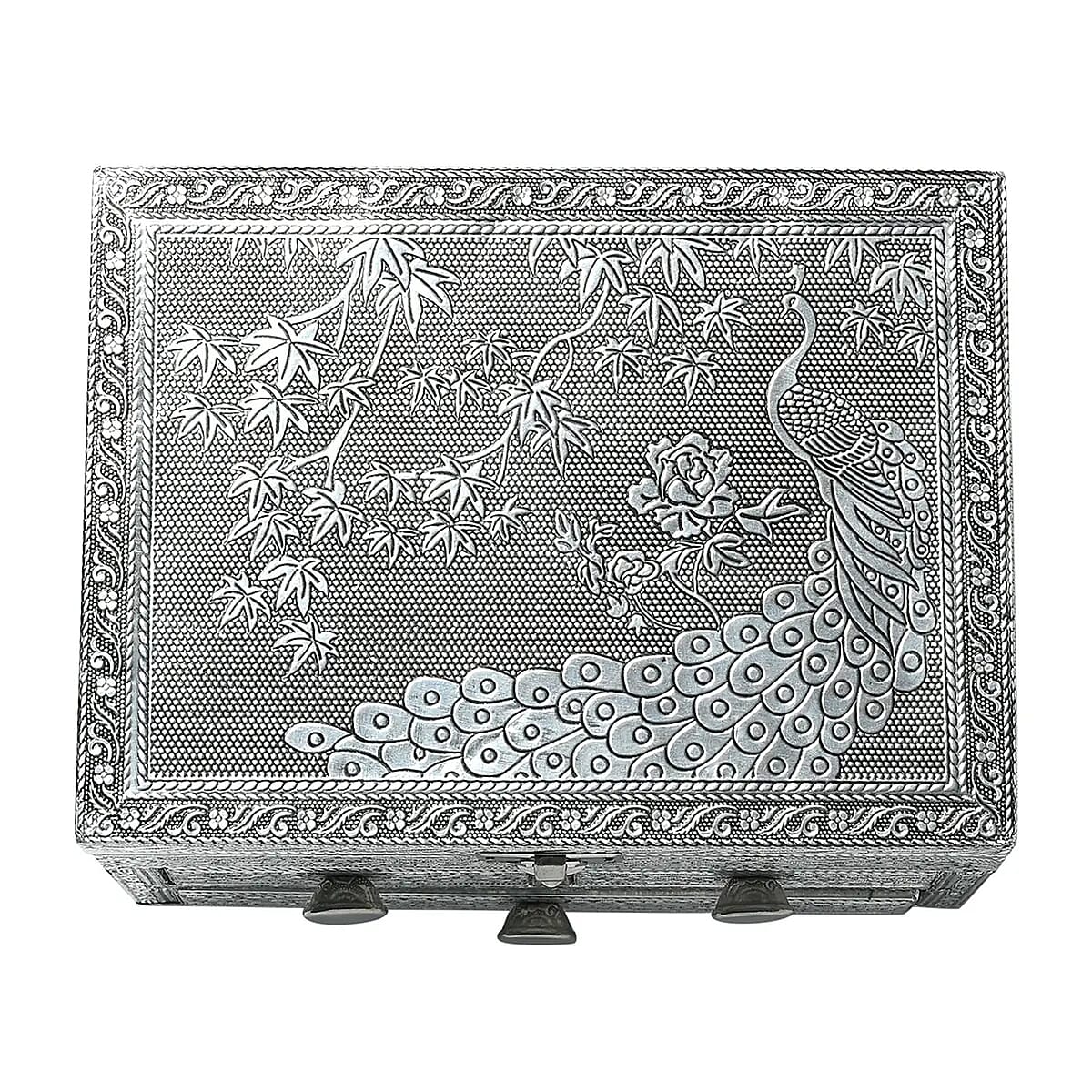 Oxidized Aluminum Peacock Embossed Grand 3 Drawer Jewelry Box image number 7