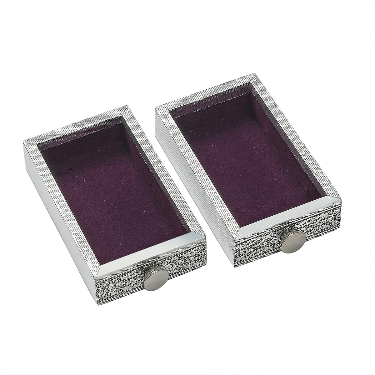 Oxidized Aluminum Peacock Embossed Grand 3 Drawer Jewelry Box image number 9