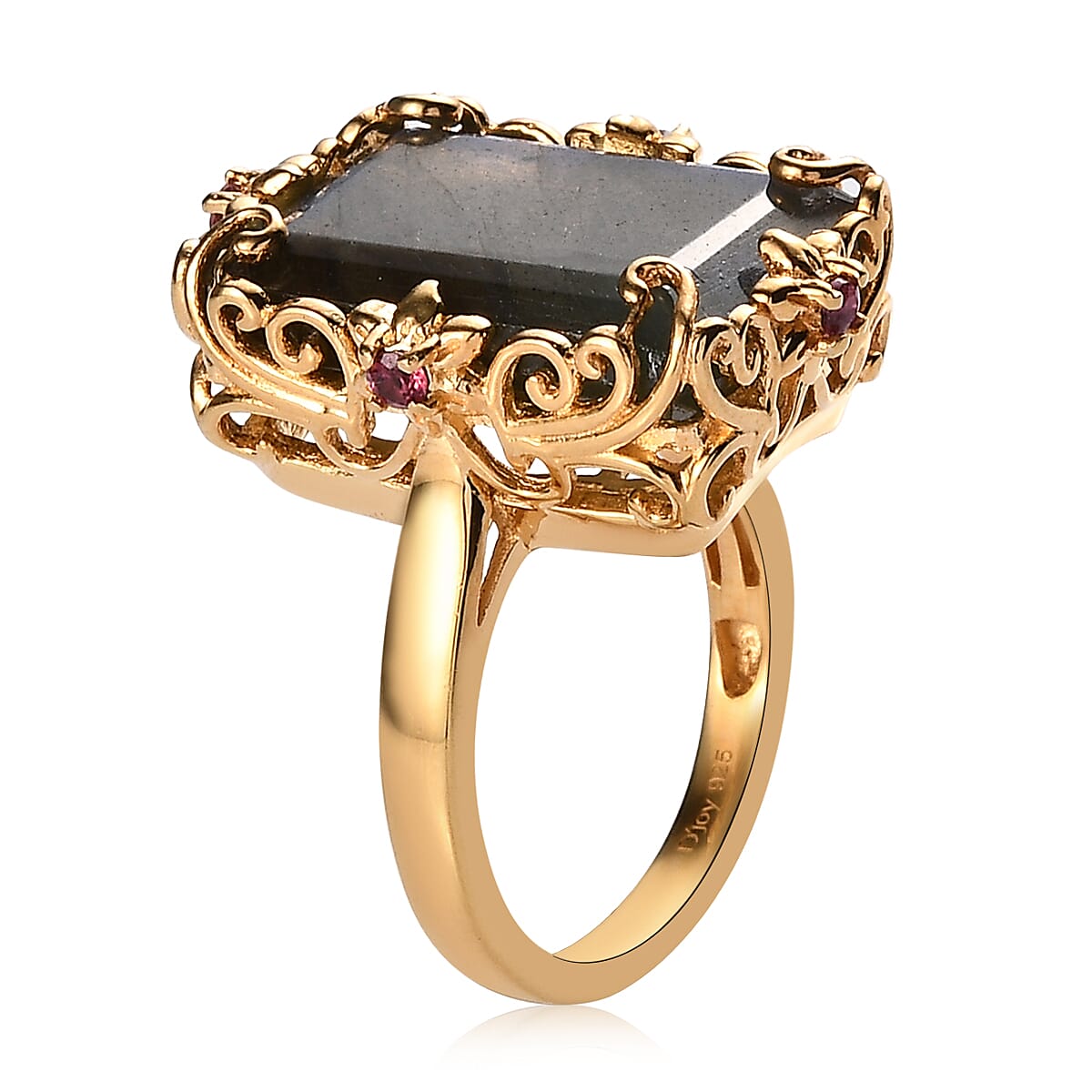 AAA Malagasy Labradorite and Orissa Rhodolite Garnet Ring in Vermeil YG Over Sterling Silver (Size 10.0) 14.25 ctw image number 3