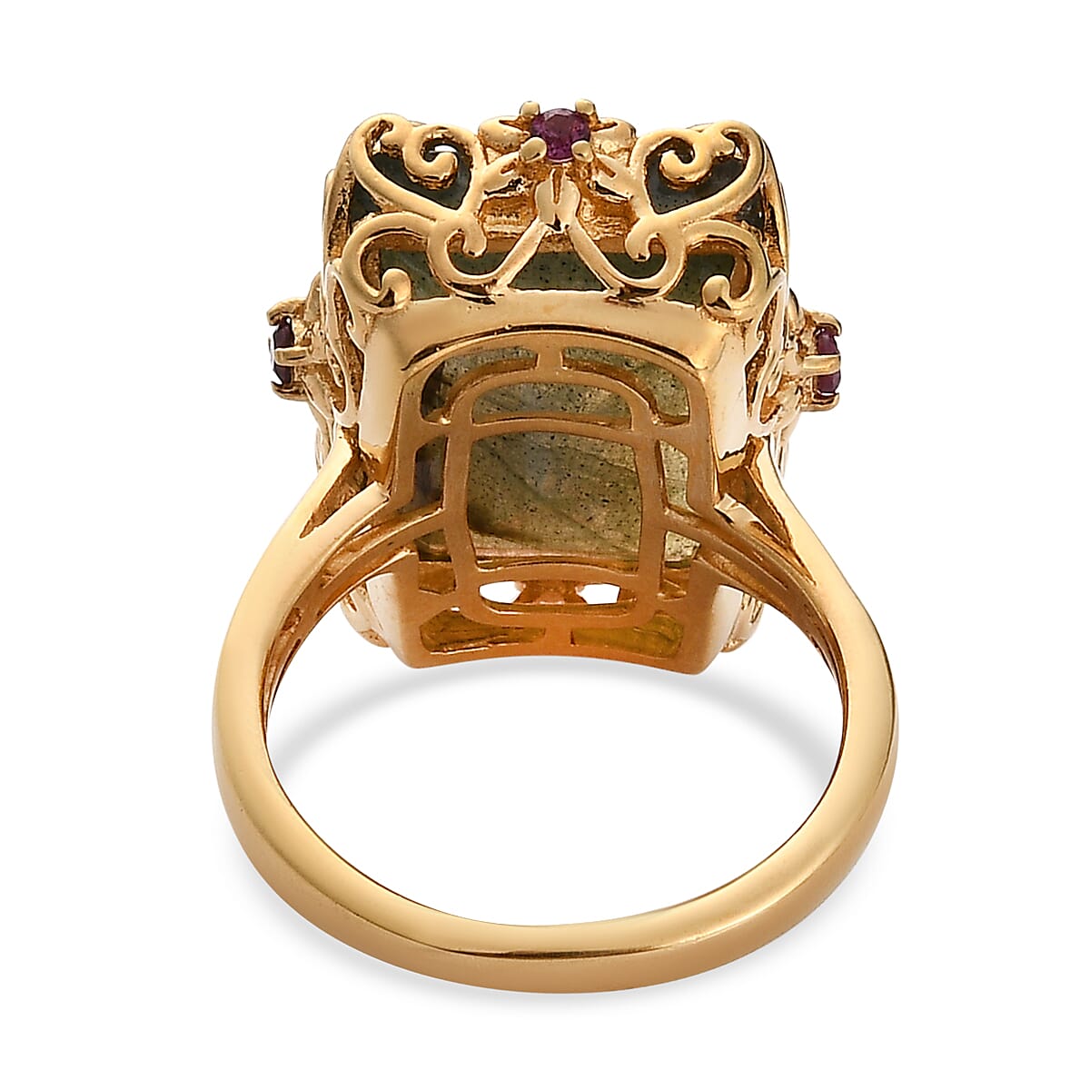AAA Malagasy Labradorite and Orissa Rhodolite Garnet Ring in Vermeil YG Over Sterling Silver (Size 10.0) 14.25 ctw image number 4