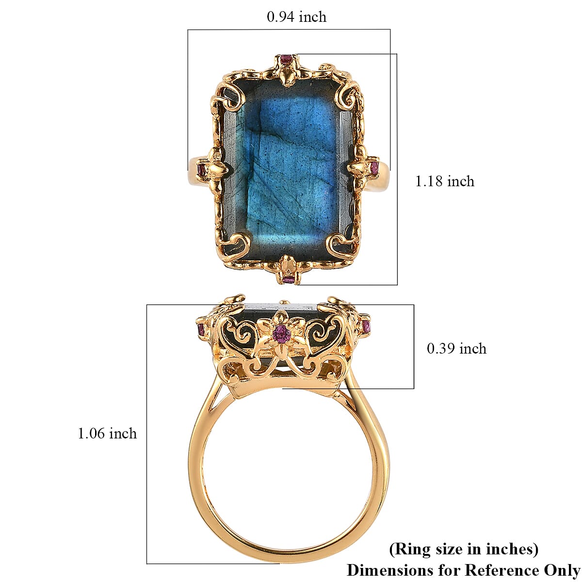 AAA Malagasy Labradorite and Orissa Rhodolite Garnet Ring in Vermeil YG Over Sterling Silver (Size 10.0) 14.25 ctw image number 5