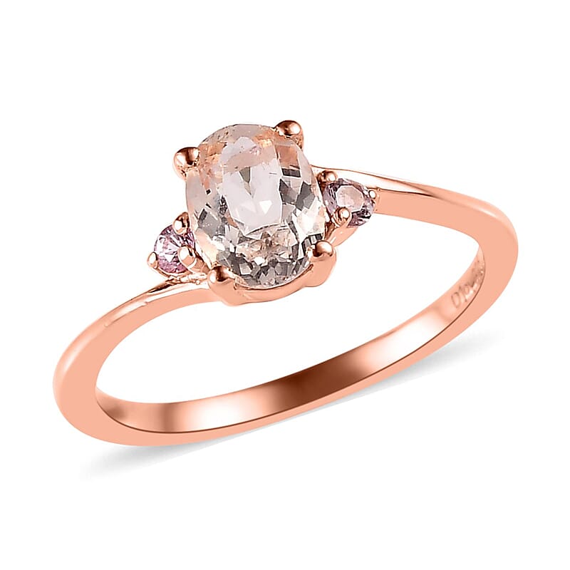 Marropino Morganite and Madagascar Pink Sapphire Ring in Vermeil Rose Gold Over Sterling Silver (Size 10.0) 0.75 ctw