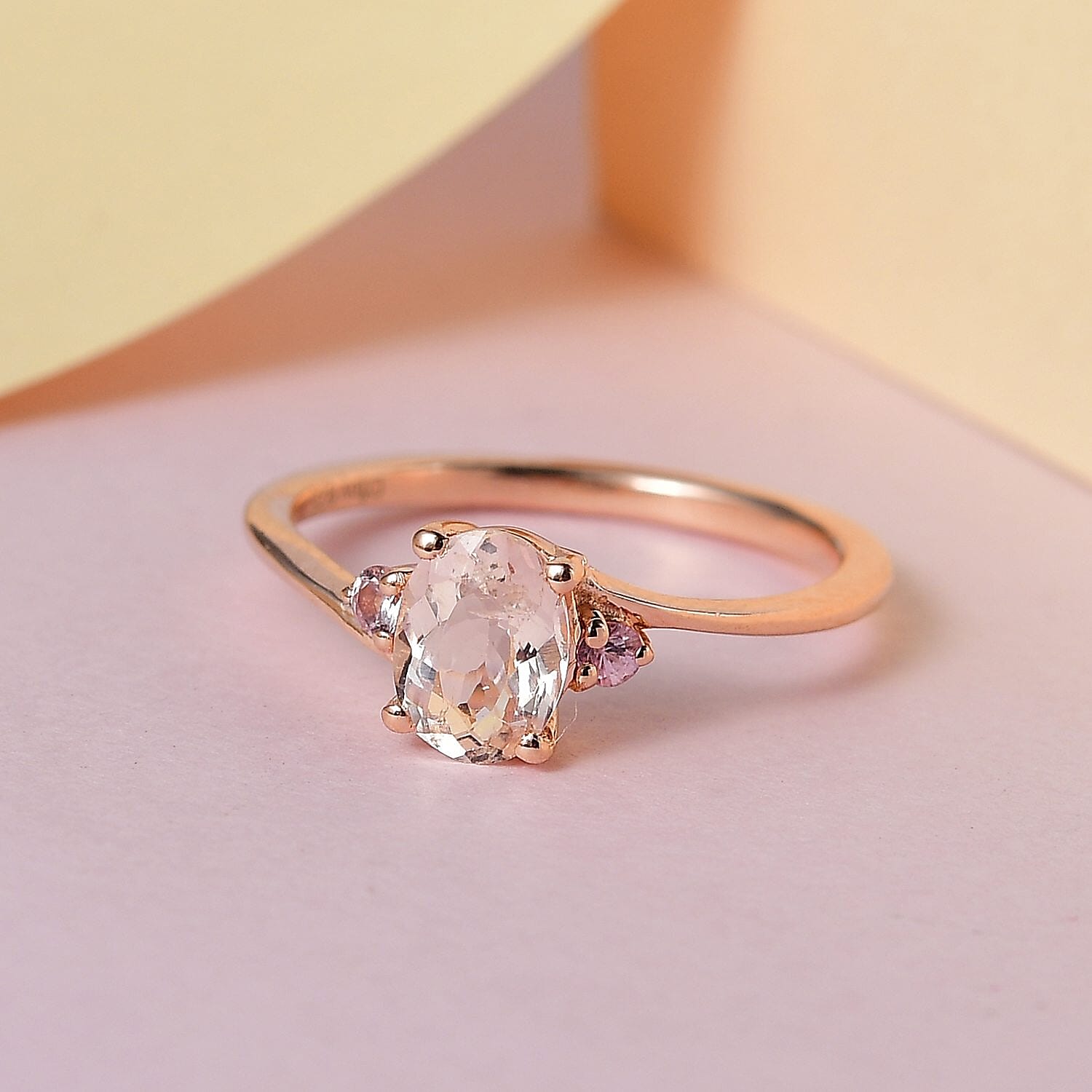 Marropino Morganite and Madagascar Pink Sapphire Ring in Vermeil Rose Gold Over Sterling Silver (Size 10.0) 0.75 ctw