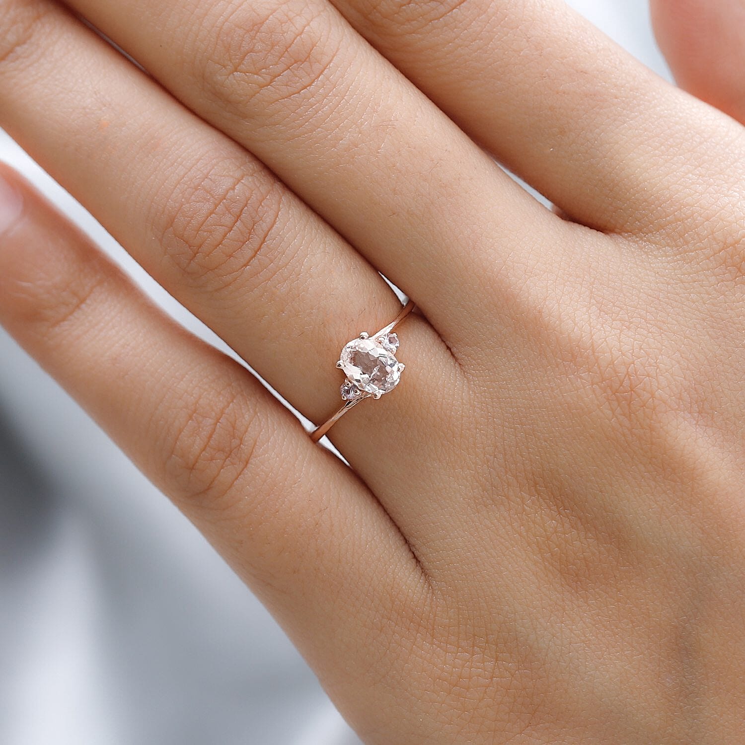 Marropino Morganite and Madagascar Pink Sapphire Ring in Vermeil Rose Gold Over Sterling Silver (Size 10.0) 0.75 ctw