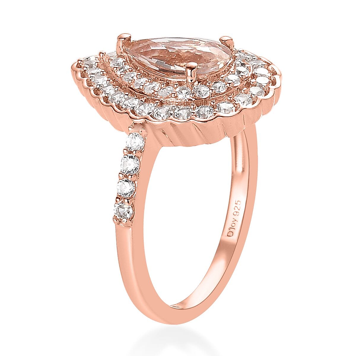 Marropino Morganite and White Zircon Double Halo Ring in Vermeil Rose Gold Over Sterling Silver (Size 10.0) 2.50 ctw