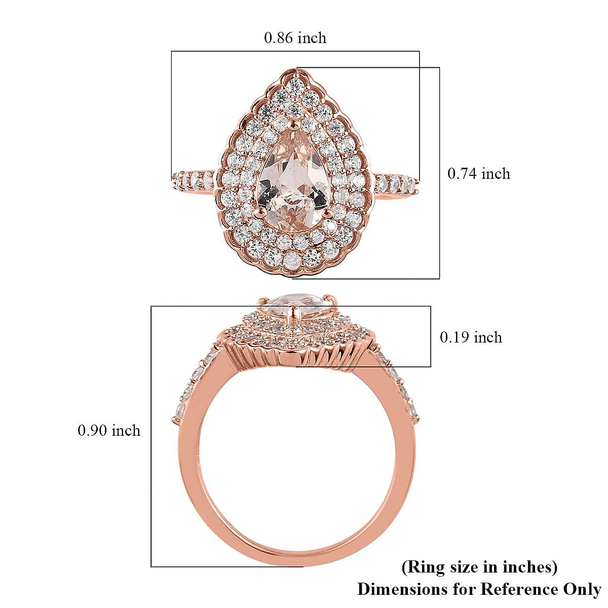Marropino Morganite and White Zircon Double Halo Ring in Vermeil Rose Gold Over Sterling Silver (Size 10.0) 2.50 ctw