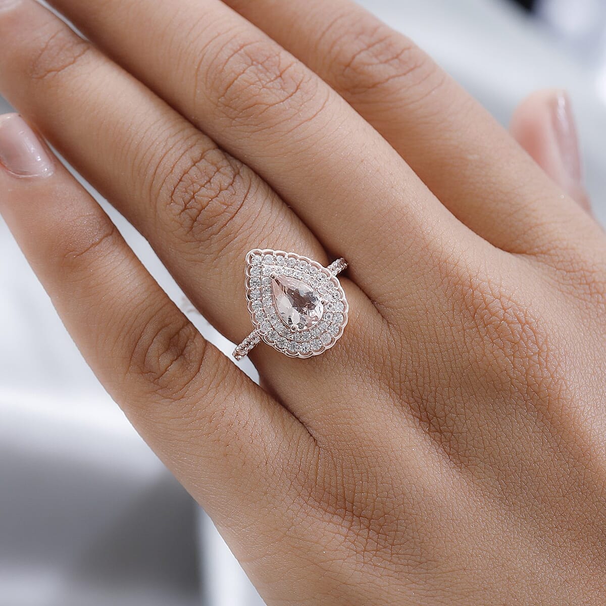 Marropino Morganite and White Zircon Double Halo Ring in Vermeil Rose Gold Over Sterling Silver (Size 8.0) 2.50 ctw image number 2