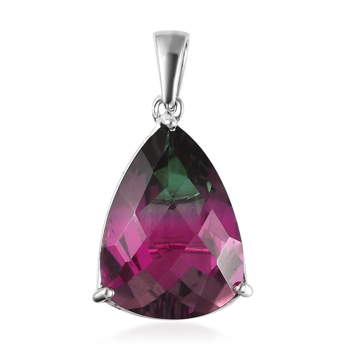 Watermelon Quartz (Triplet) Solitaire Pendant in Platinum Over Sterling Silver 13.50 ctw image number 0