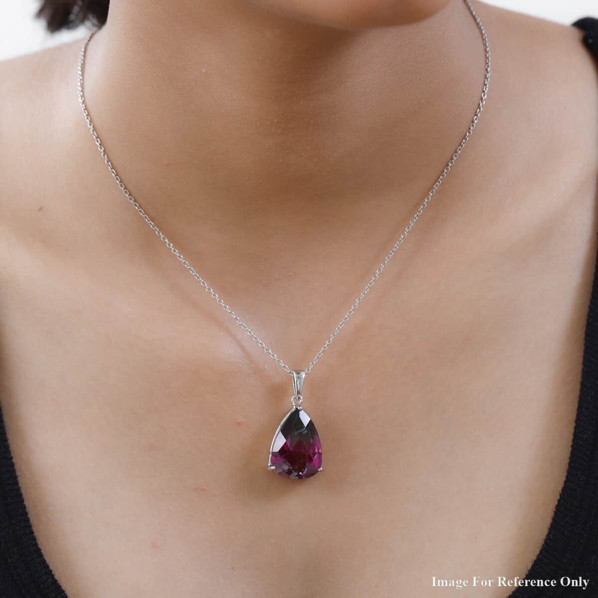 Watermelon Quartz (Triplet) Solitaire Pendant in Platinum Over Sterling Silver 13.50 ctw image number 2