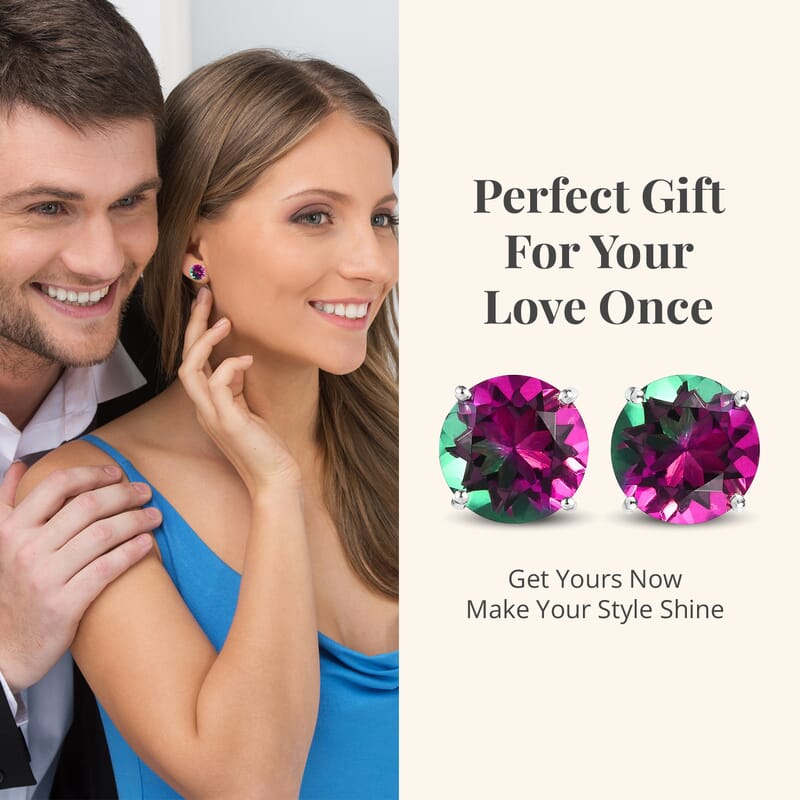 Watermelon Quartz (Triplet) Earrings, Solitaire Stud Earrings, Platinum Over Sterling Silver Earrings, Triplet Quartz Studs, Silver Studs 10.75 ctw
