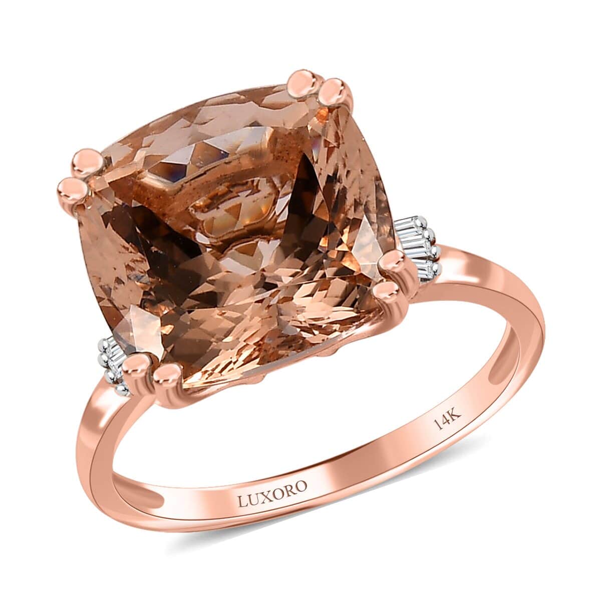Luxoro 14K Rose Gold AAA Marropino Morganite and G-H I2 Diamond Ring (Size 10.0) 5.75 ctw image number 0
