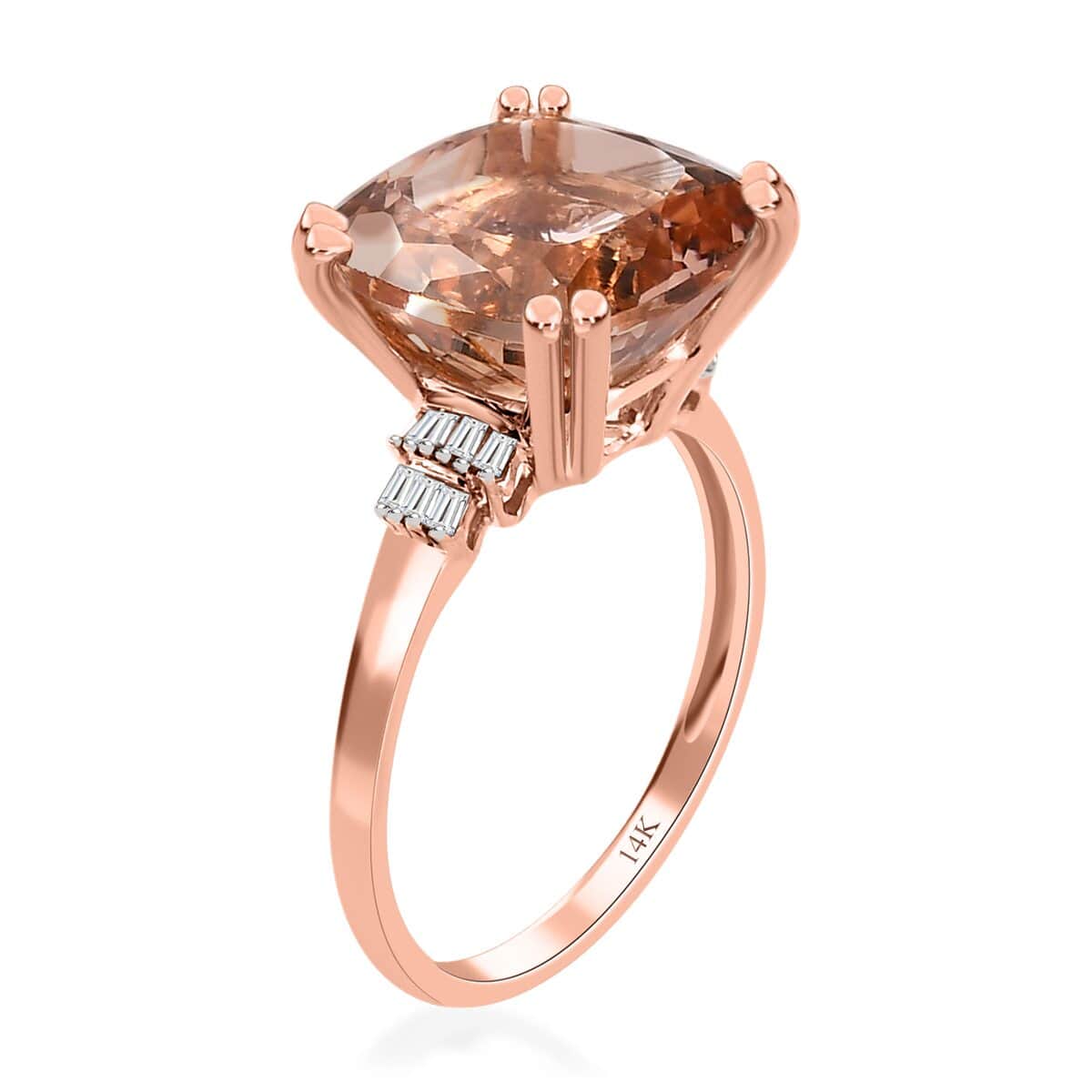 Luxoro 14K Rose Gold AAA Marropino Morganite and G-H I2 Diamond Ring (Size 10.0) 5.75 ctw image number 3