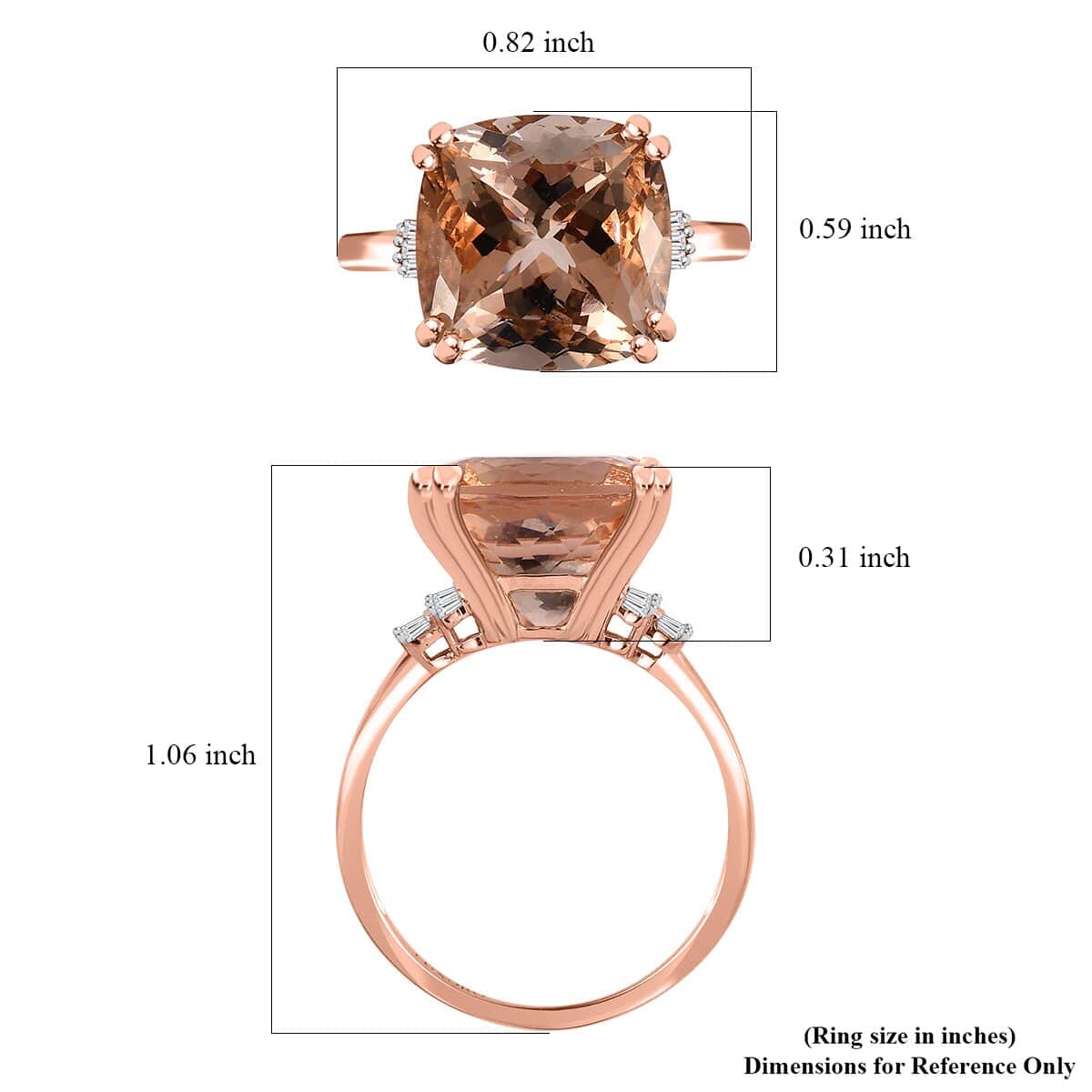 Luxoro 14K Rose Gold AAA Marropino Morganite and G-H I2 Diamond Ring (Size 6.0) 5.75 ctw image number 5