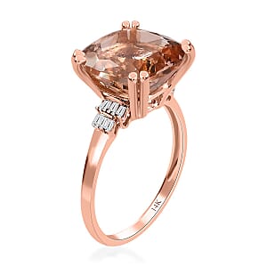 Luxoro 14K Rose Gold AAA Marropino Morganite and G-H I2 Diamond Ring (Size 6.0) 5.75 ctw