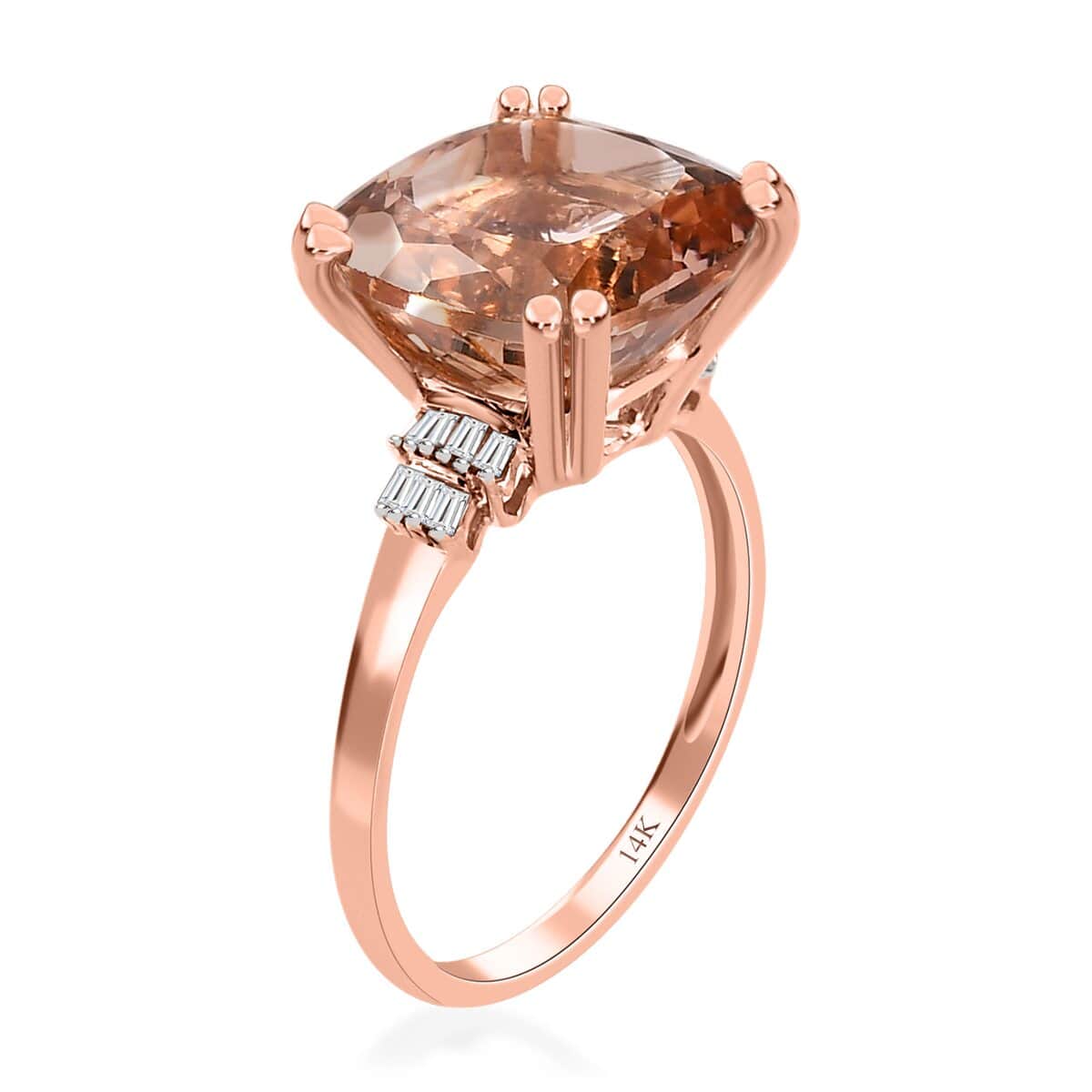 Luxoro 14K Rose Gold AAA Marropino Morganite and G-H I2 Diamond Ring (Size 7.0) 5.75 ctw image number 3