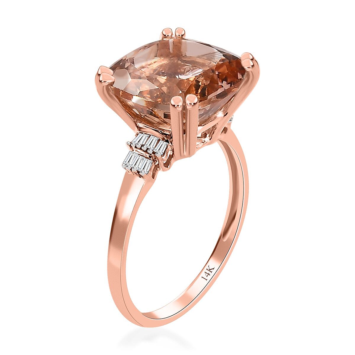 Luxoro 14K Rose Gold AAA Marropino Morganite and G-H I2 Diamond Ring (Size 9.0) 6.25 ctw image number 3
