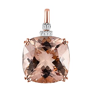 Luxoro 14K Rose Gold AAA Marropino Morganite and G-H I2 Diamond Pendant 7.60 ctw