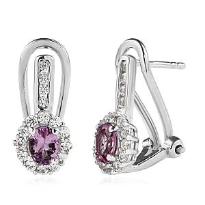 Narsipatnam Purple Spinel and White Zircon Omega Clip Earrings in Platinum Over Sterling Silver 1.35 ctw