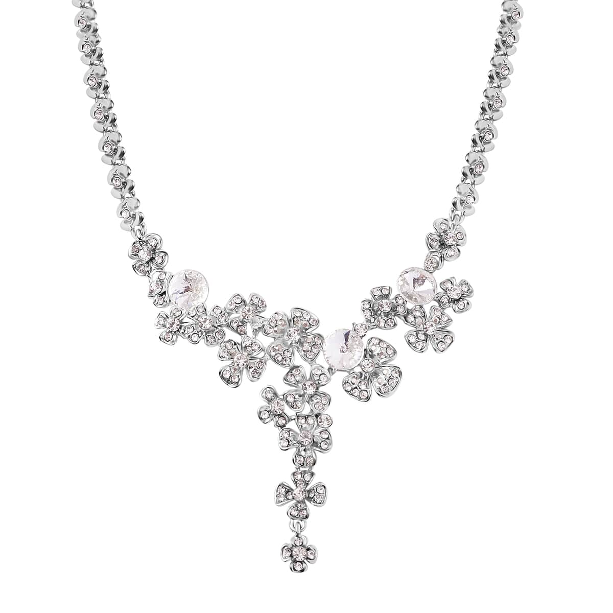 Austrian Crystal Floral Necklace 20-22 Inches in Silvertone image number 0