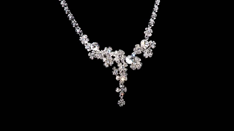 Austrian Crystal Floral Necklace 20-22 Inches in Silvertone