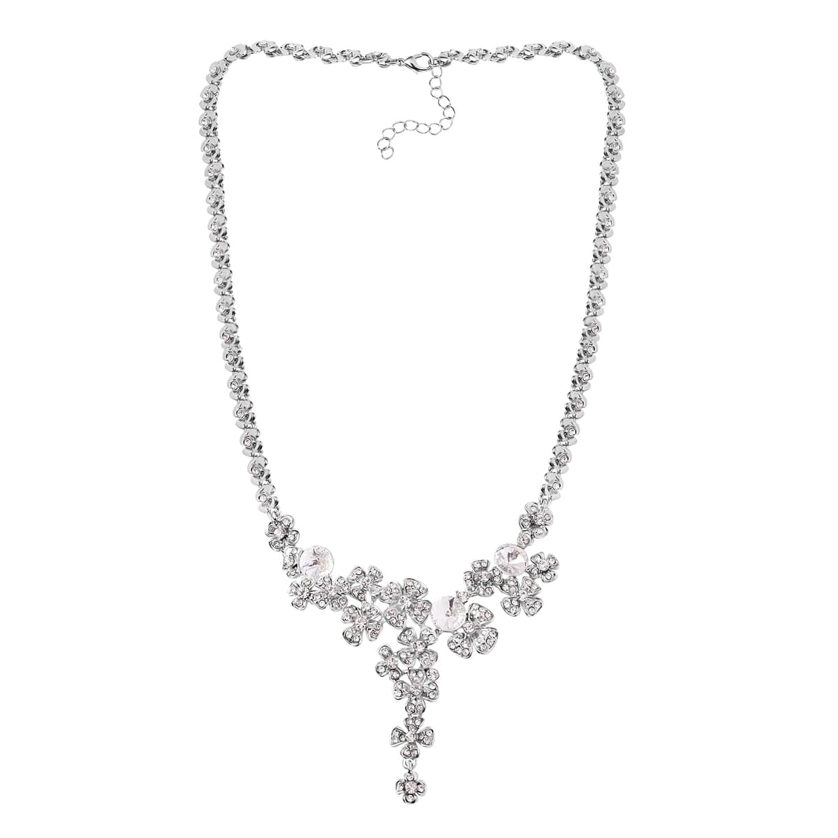 Austrian Crystal Floral Necklace 20-22 Inches in Silvertone image number 2