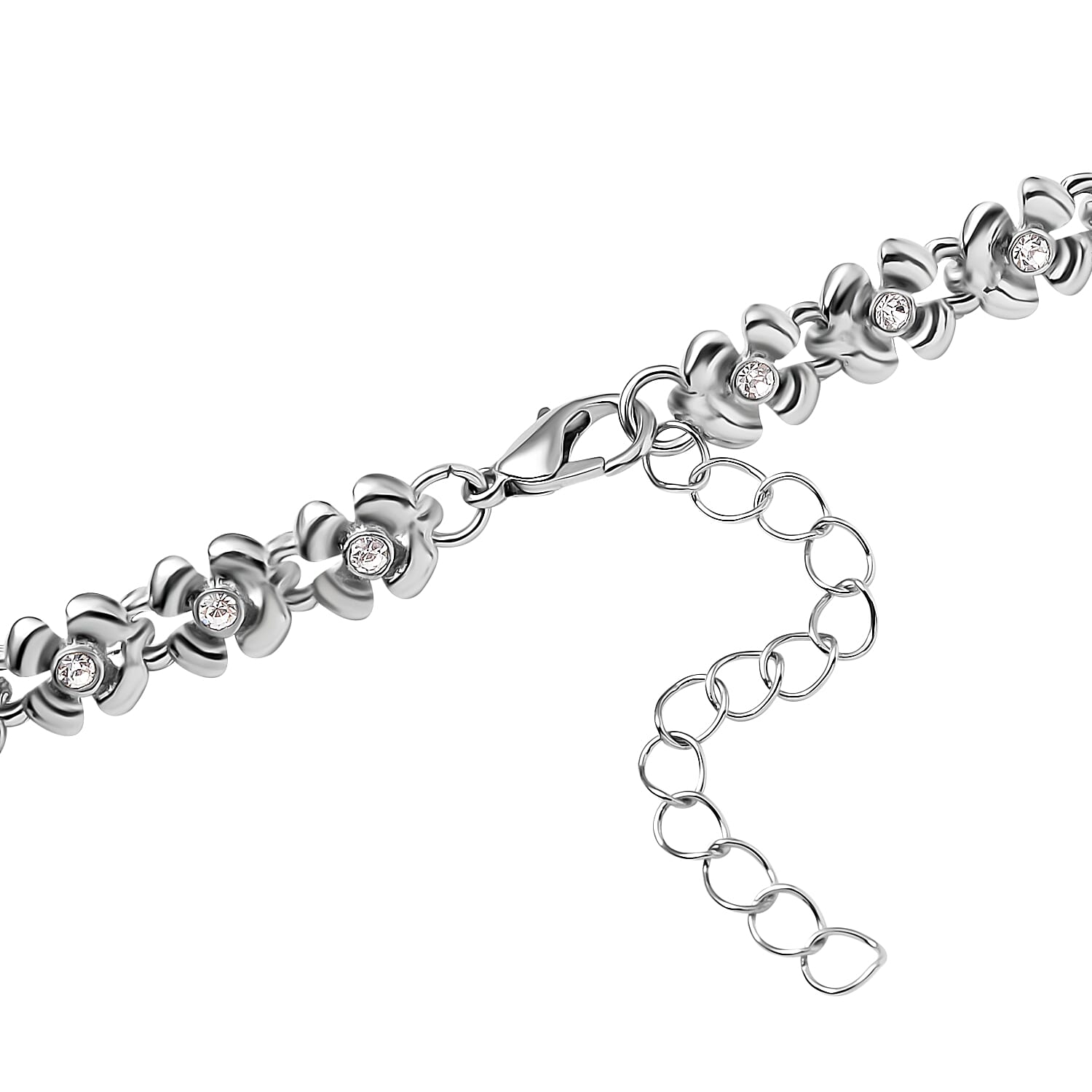 Austrian Crystal Floral Necklace 20-22 Inches in Silvertone