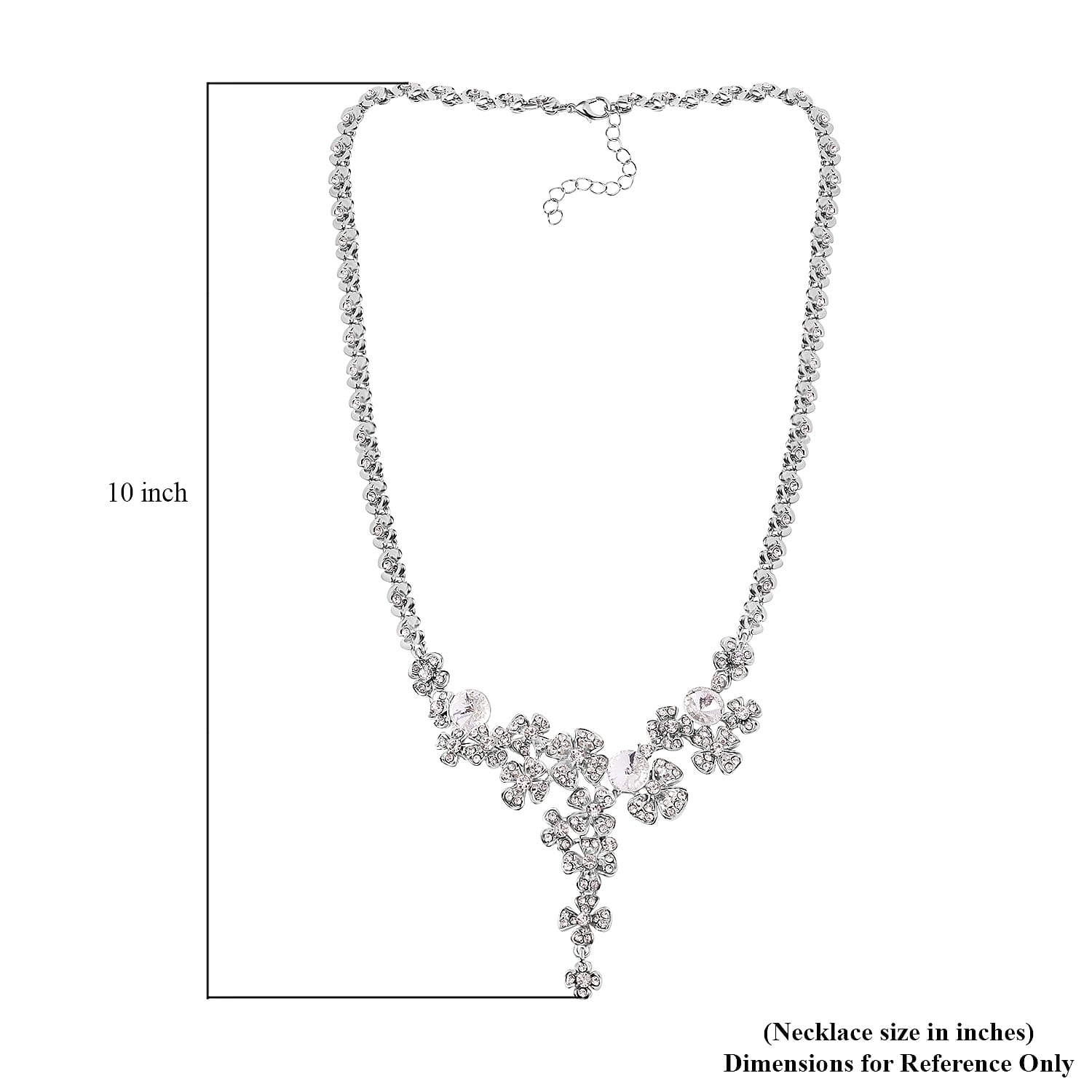 Austrian Crystal Floral Necklace 20-22 Inches in Silvertone