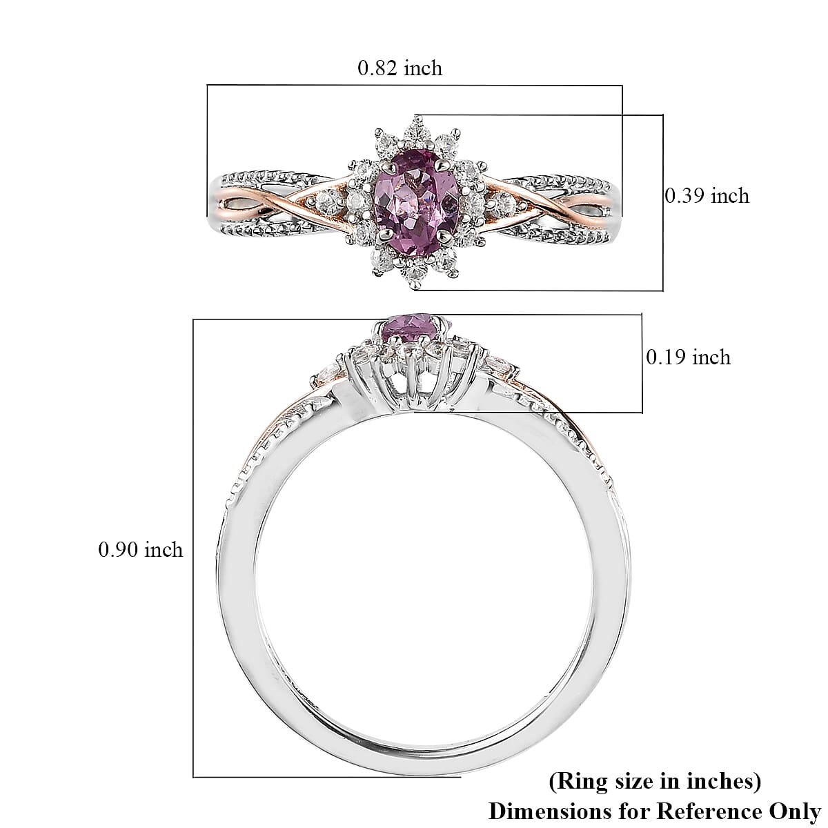 Narsipatnam Purple Spinel and Natural White Zircon Sunburst Ring in Vermeil Rose Gold and Platinum Over Sterling Silver 0.60 ctw image number 5