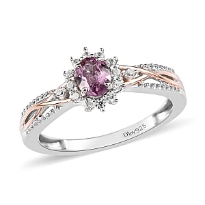 Narsipatnam Purple Spinel and White Zircon Sunburst Ring in Vermeil Rose Gold and Platinum Over Sterling Silver (Size 8.0) 0.60 ctw