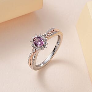 Narsipatnam Purple Spinel and White Zircon Sunburst Ring in Vermeil Rose Gold and Platinum Over Sterling Silver (Size 8.0) 0.60 ctw