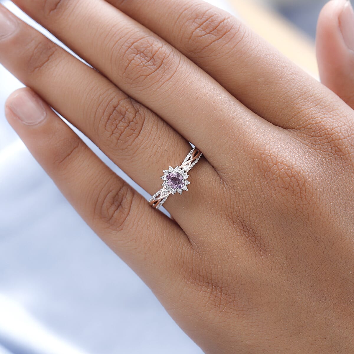 Narsipatnam Purple Spinel and White Zircon Sunburst Ring in Vermeil Rose Gold and Platinum Over Sterling Silver (Size 8.0) 0.60 ctw image number 2
