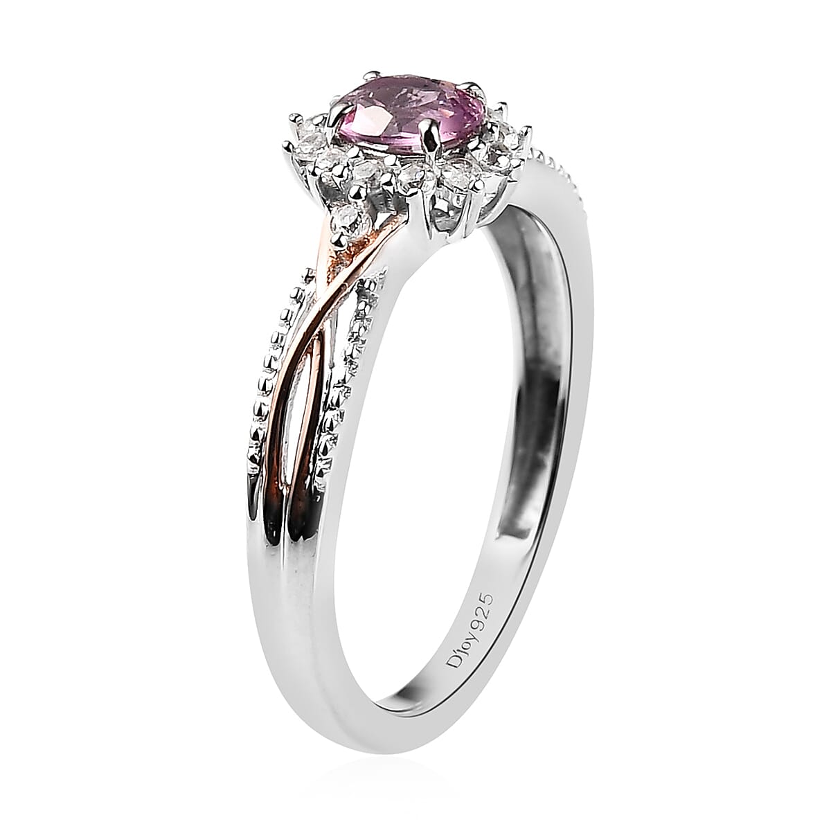 Narsipatnam Purple Spinel and White Zircon Sunburst Ring in Vermeil Rose Gold and Platinum Over Sterling Silver (Size 8.0) 0.60 ctw image number 3