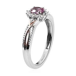 Narsipatnam Purple Spinel and White Zircon Sunburst Ring in Vermeil Rose Gold and Platinum Over Sterling Silver (Size 8.0) 0.60 ctw