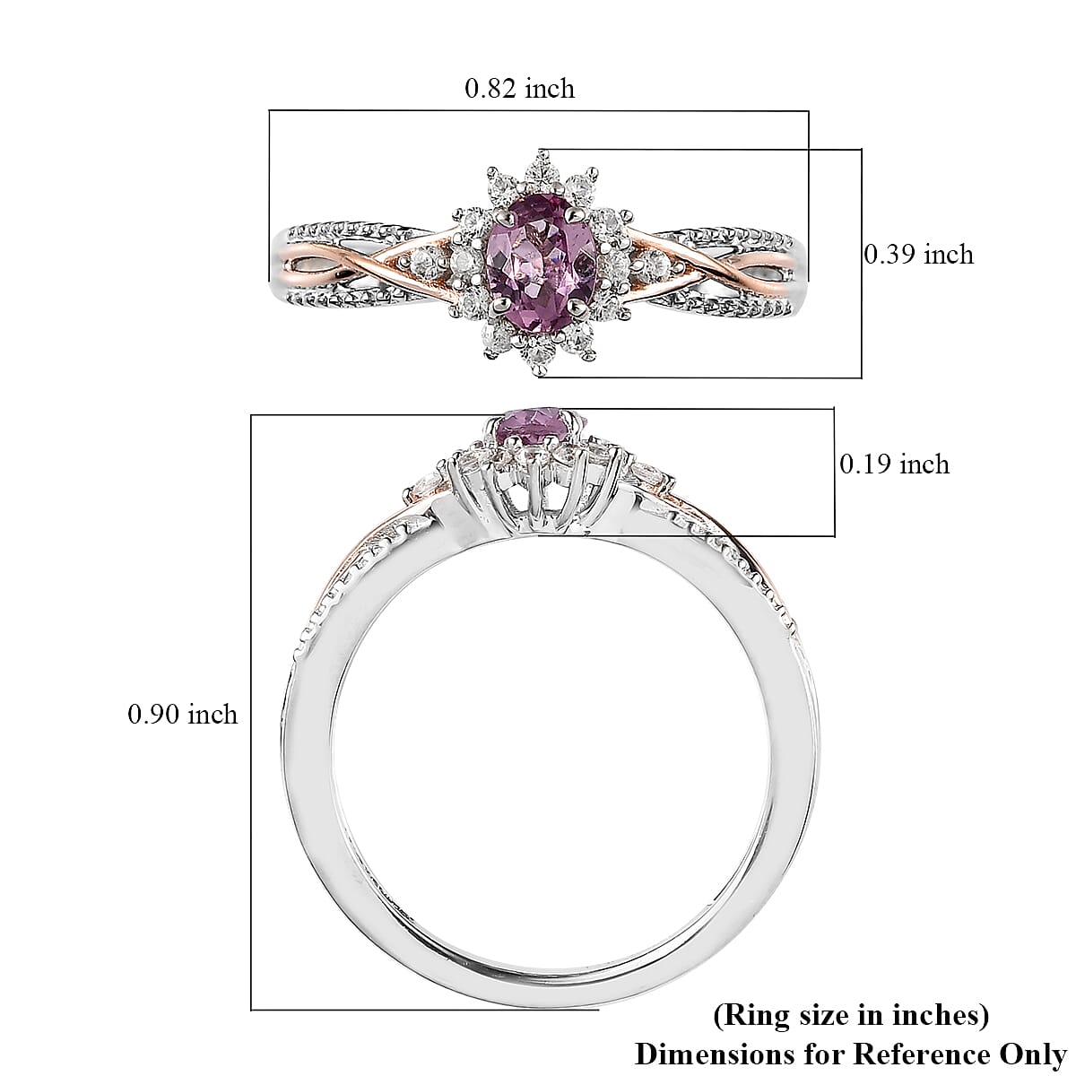 Narsipatnam Purple Spinel and White Zircon Sunburst Ring in Vermeil Rose Gold and Platinum Over Sterling Silver (Size 8.0) 0.60 ctw image number 5