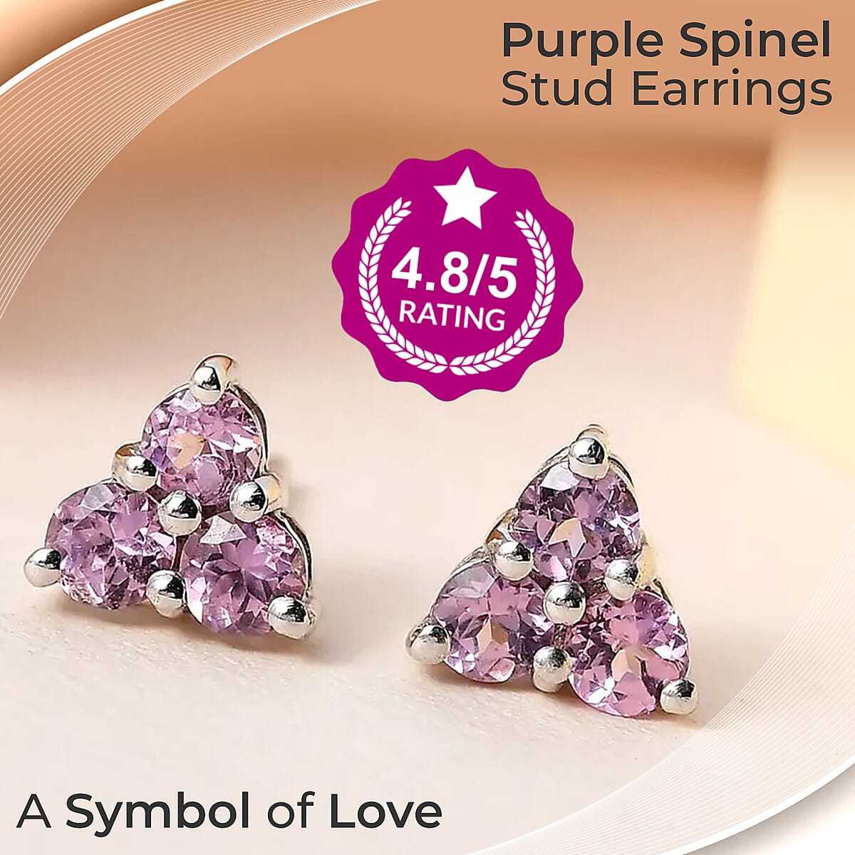 Purple Spinel Earrings, Narsipatnam Purple Spinel Stud, Sterling Silver Earrings, Trilogy Earrings 0.75 ctw image number 1